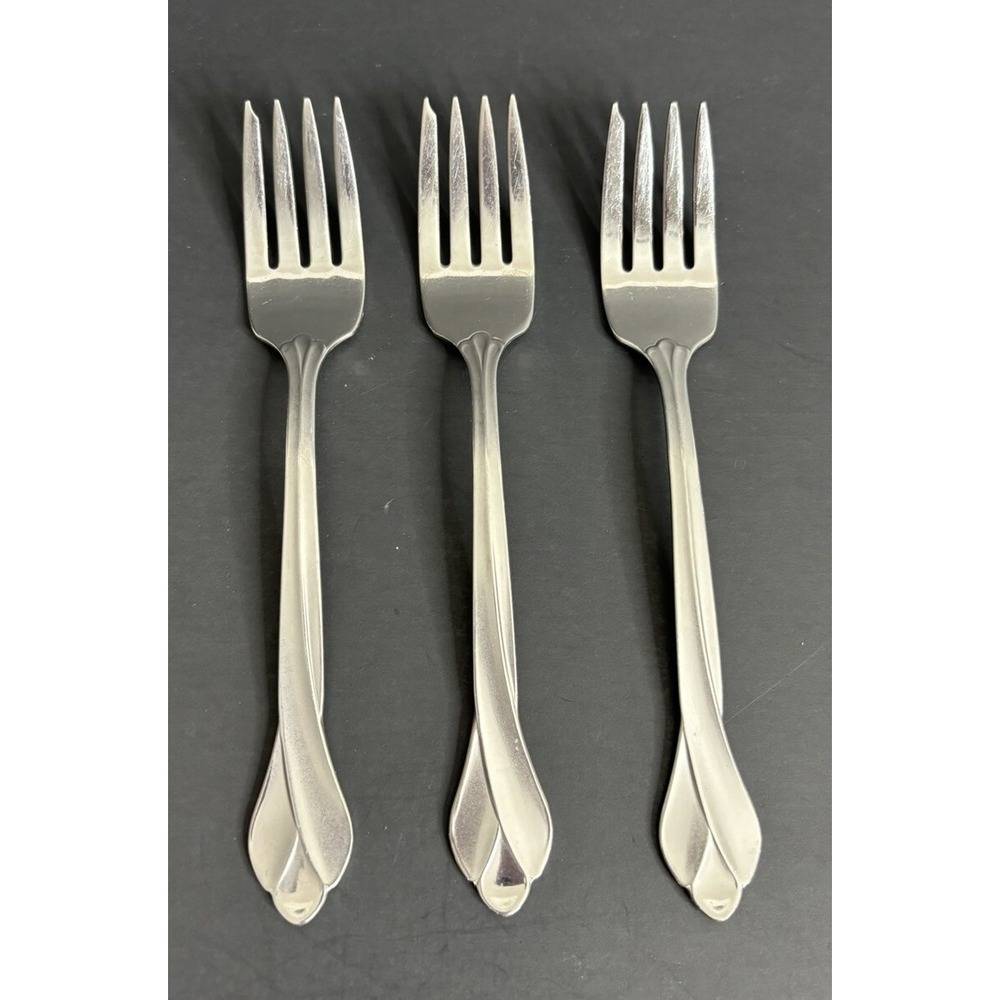3 Oneida Satin Tribeca Salad Forks Stainless Frosted Flatware 6 5/8"